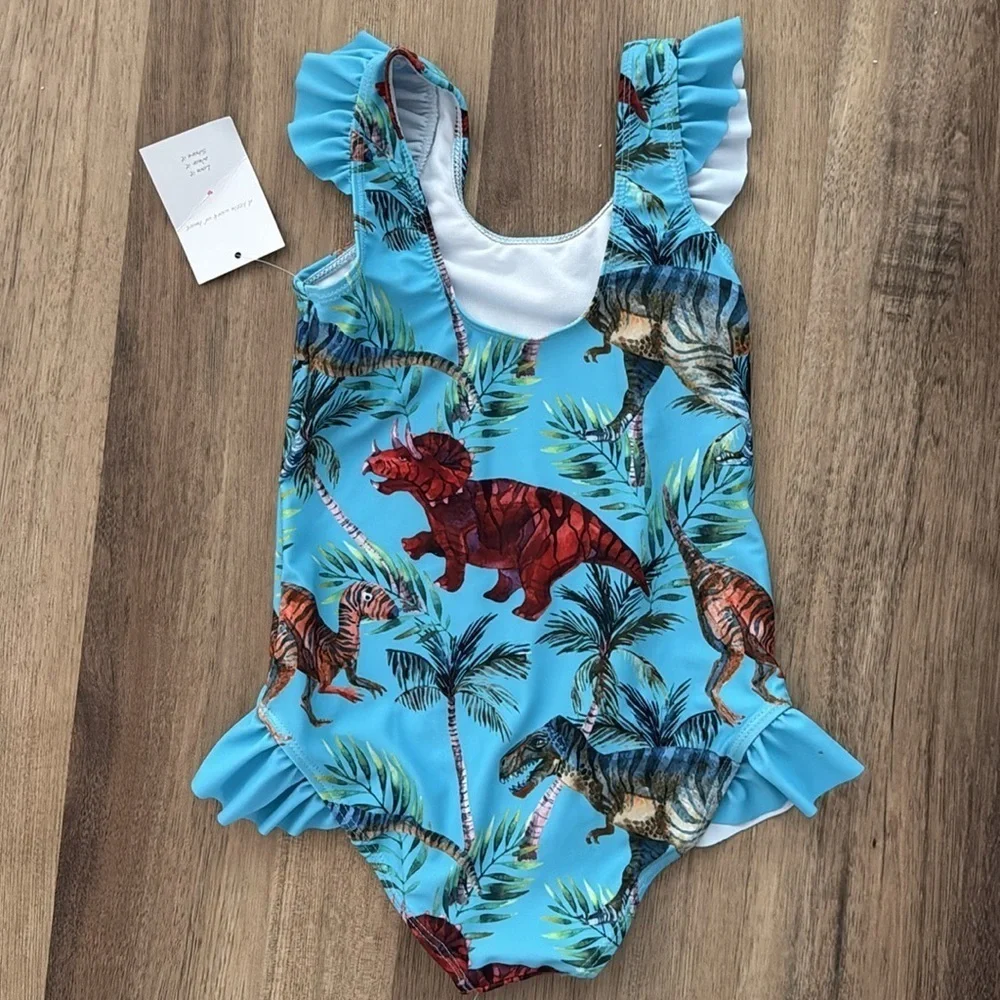 NWT Millie Loves Lilly Dinosaur Ruffle one piece Swimsuit Blue 6